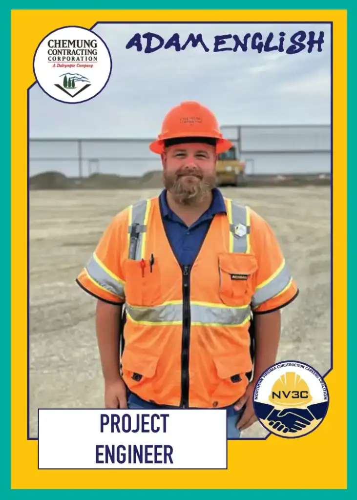 Project engineer in safety gear at construction site for NV3C.