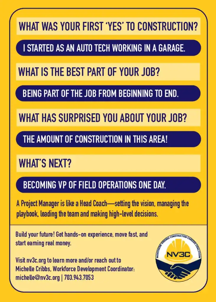 Construction career interview with NV3C highlighting job roles and growth.