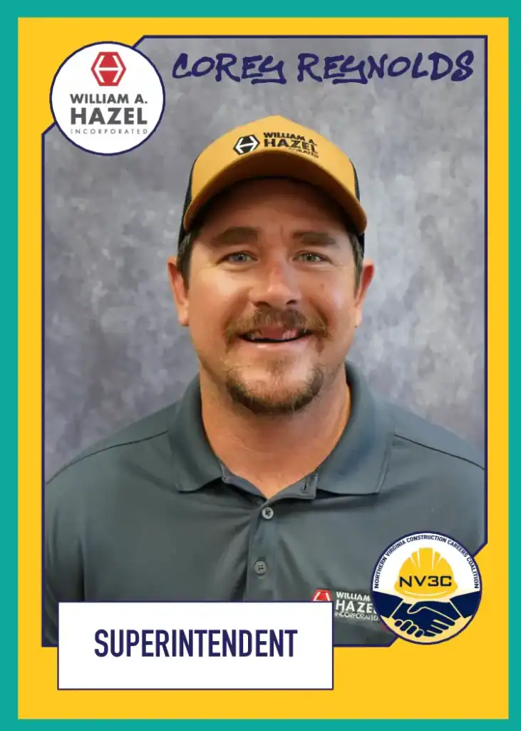 Portrait of Corey Reynolds, NV3C superintendent, wearing a yellow cap and gray polo shirt.
