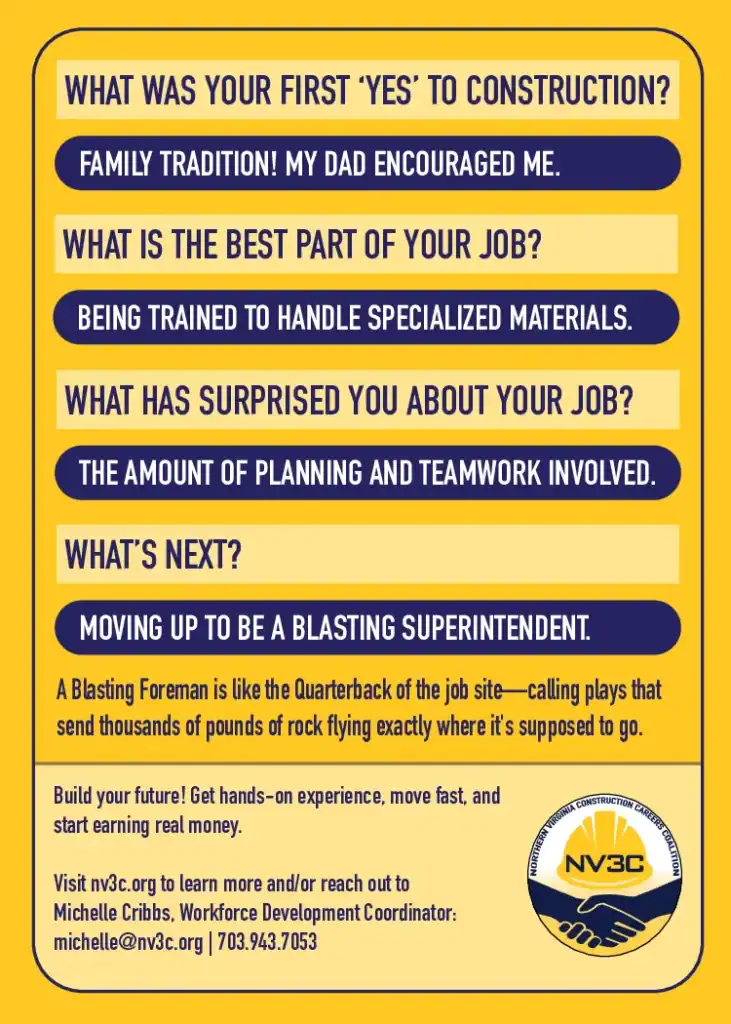 Construction career interview with NV3C highlighting teamwork and training.