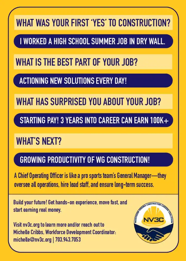 Construction worker interview with NV3C logo in background.