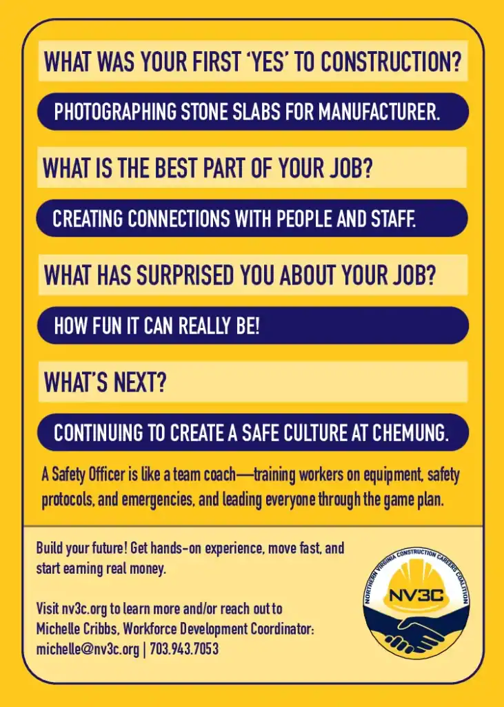 NV3C safety poster highlighting construction safety and team collaboration.