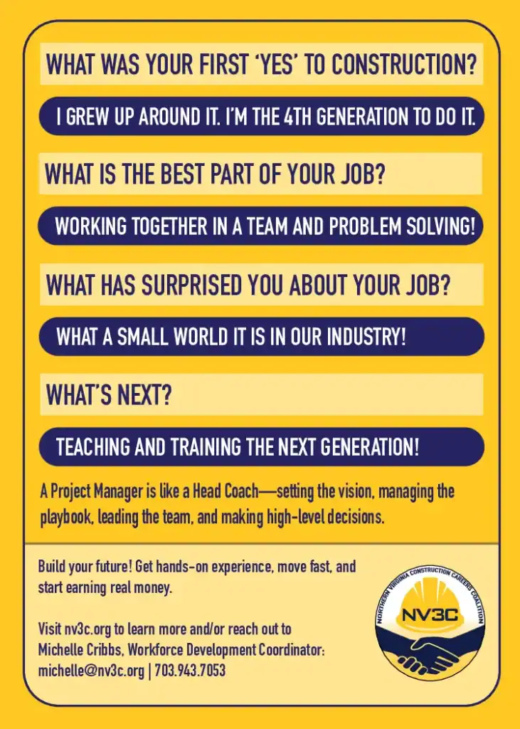 Construction industry interview with NV3C highlighting teamwork and career growth.