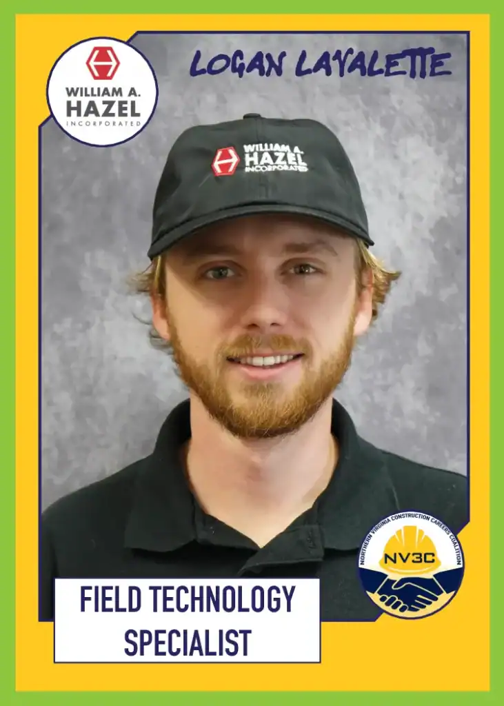 Portrait of Logan Lavalette, NV3C field tech specialist with William A. Hazel logo.
