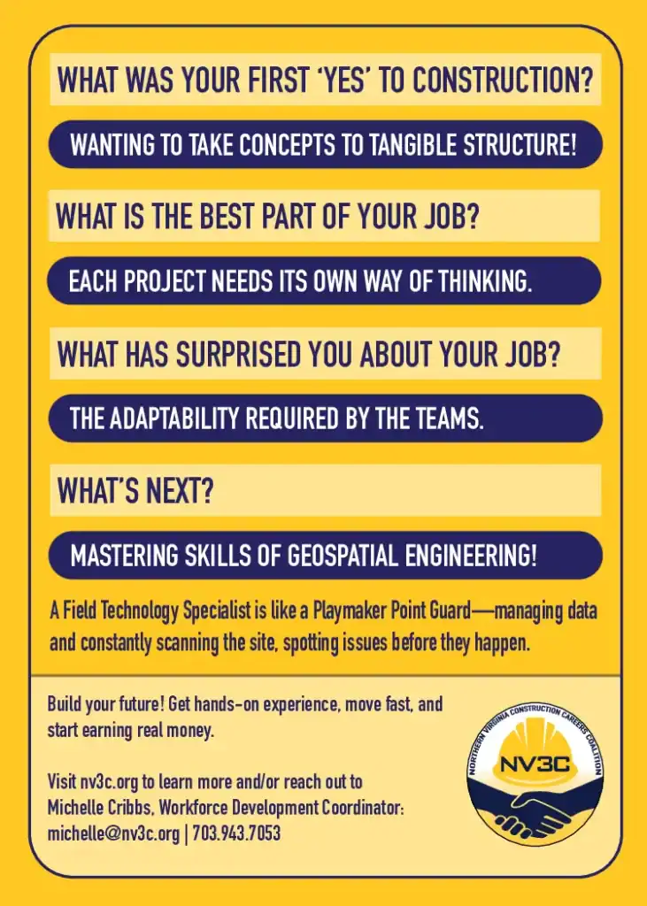 NV3C construction and geospatial engineering infographic with key questions and answers.