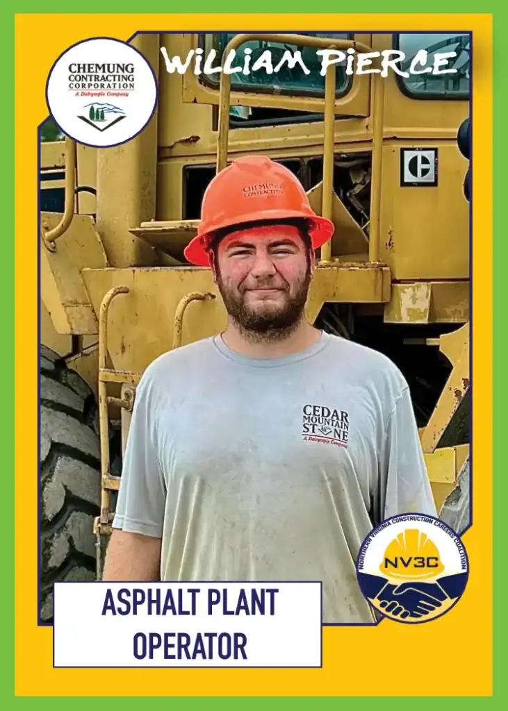 Asphalt plant operator William Pierce wearing safety gear at construction site.